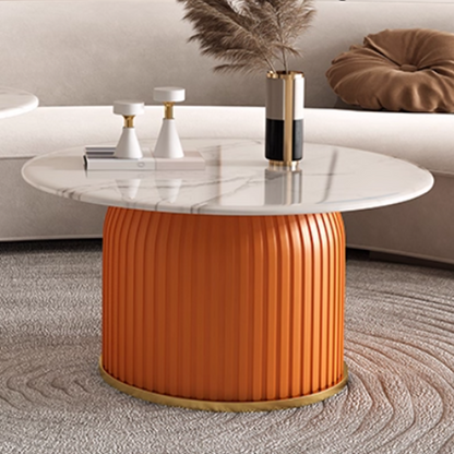 Contemporary Scandinavian Sintered Stone Metal Round Cylindrical Coffee Table 1-Tier For Living Room