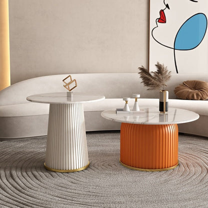 Contemporary Scandinavian Sintered Stone Metal Round Cylindrical Coffee Table 1-Tier For Living Room