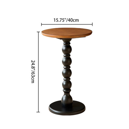 Traditional French Red Oak Wood Round Roman Column End Table 1-Tier For Living Room