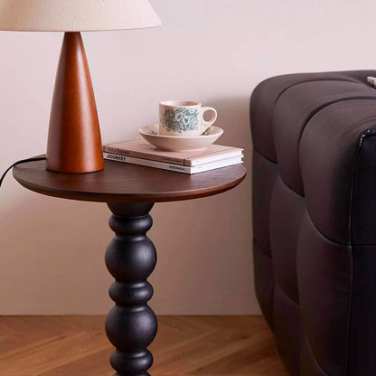 Traditional French Red Oak Wood Round Roman Column End Table 1-Tier For Living Room