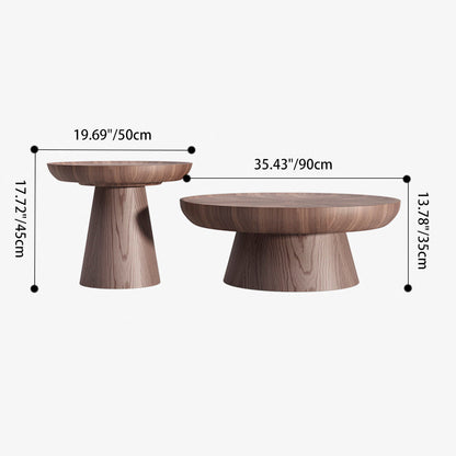 Traditional Vintage Walnut Veneer Round Conical Coffee Table 1-Tier For Living Room