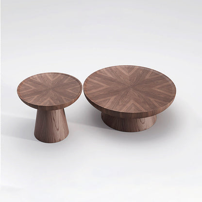 Traditional Vintage Walnut Veneer Round Conical Coffee Table 1-Tier For Living Room