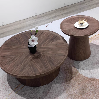 Traditional Vintage Walnut Veneer Round Conical Coffee Table 1-Tier For Living Room