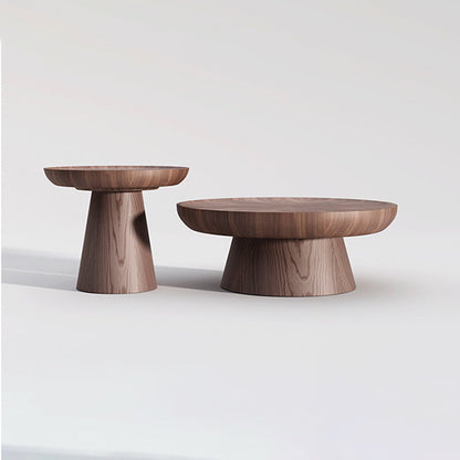 Traditional Vintage Walnut Veneer Round Conical Coffee Table 1-Tier For Living Room
