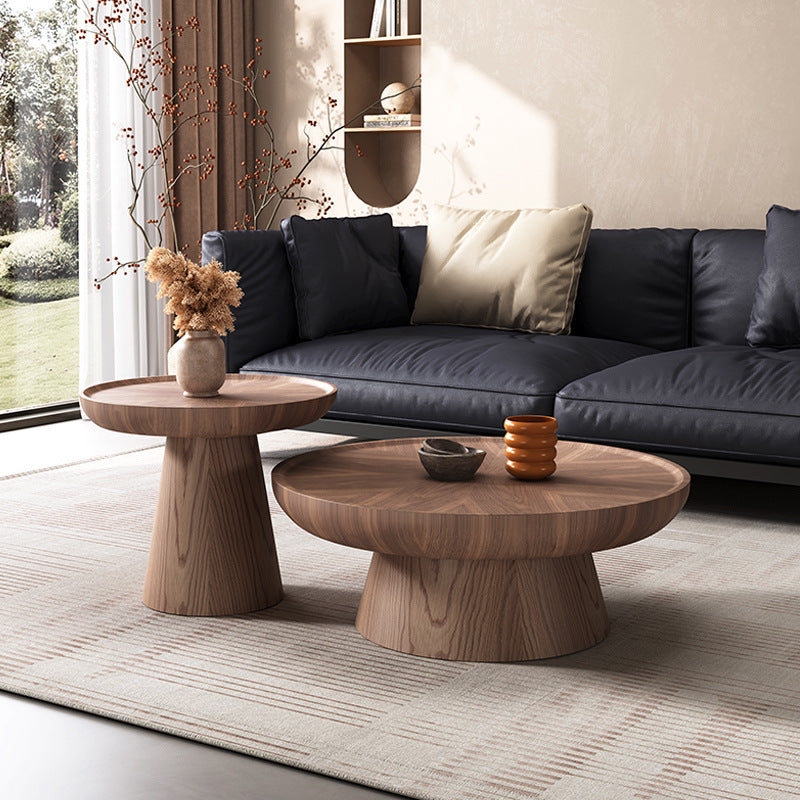 Traditional Vintage Walnut Veneer Round Conical Coffee Table 1-Tier For Living Room
