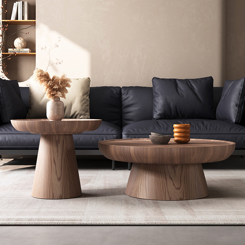 Traditional Vintage Walnut Veneer Round Conical Coffee Table 1-Tier For Living Room