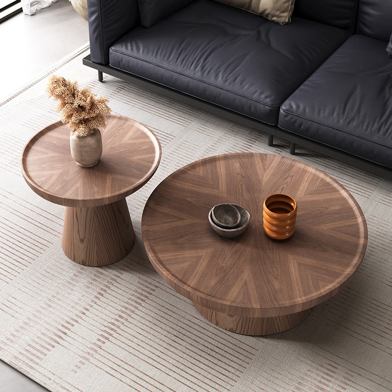 Traditional Vintage Walnut Veneer Round Conical Coffee Table 1-Tier For Living Room
