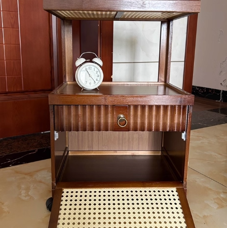 Traditional Vintage Bamboo MDF ABS Acrylic Movable Square Side Table With 2 Drawers For Living Room