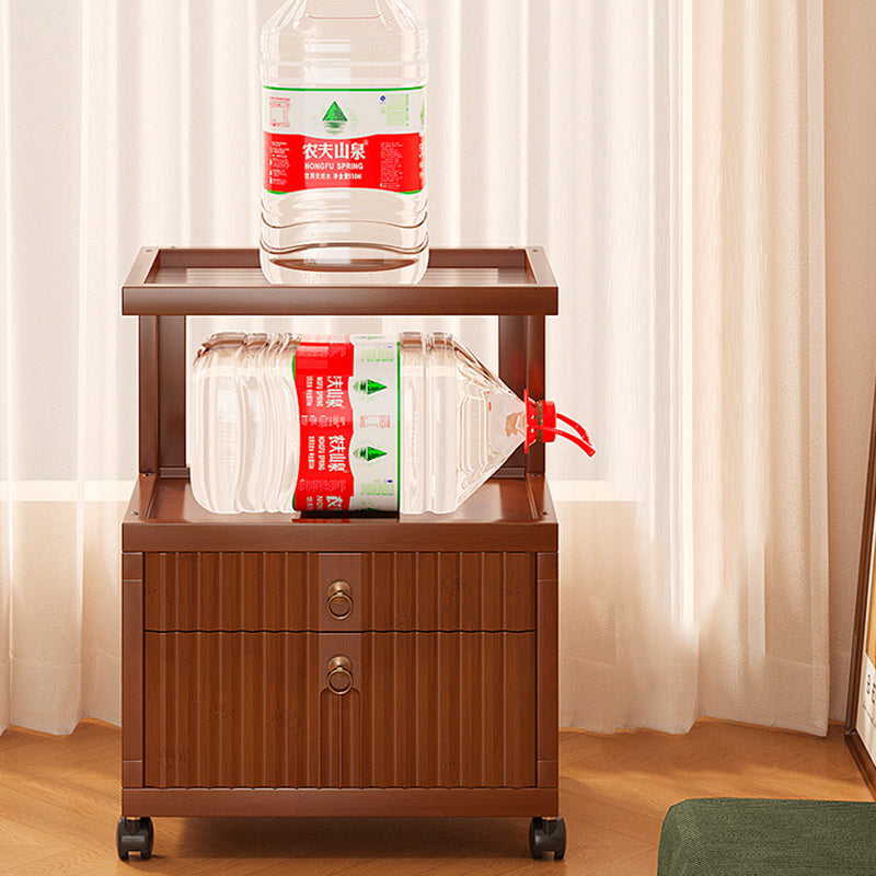 Traditional Vintage Bamboo MDF ABS Acrylic Movable Square Side Table With 2 Drawers For Living Room