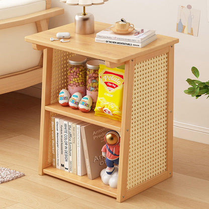 Traditional Japanese Bamboo Synthetic Rattan Openwork Square Side Table 3-Tier For Living Room