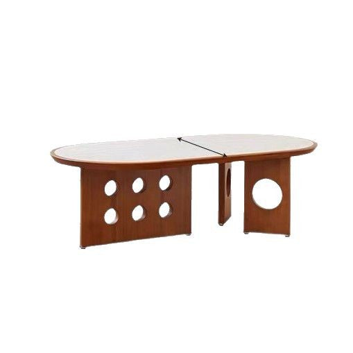 Traditional Chinese Faux Travertine Pine Oval Openwork Coffee Table 1-Tier For Living Room