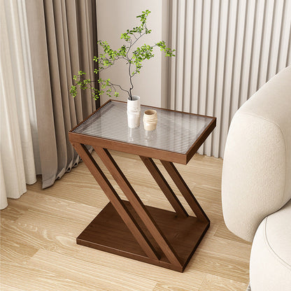 Traditional Japanese Glass Nan Bamboo Square Side Table 2-Tier For Living Room
