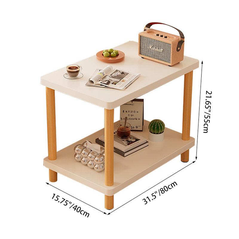 Modern Minimalist MDF Rounded Rectangular Side Table 2-Tier For Living Room