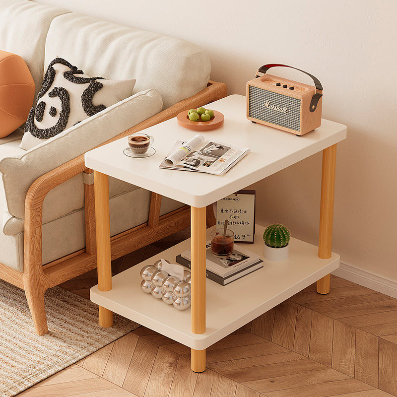 Modern Minimalist MDF Rounded Rectangular Side Table 2-Tier For Living Room