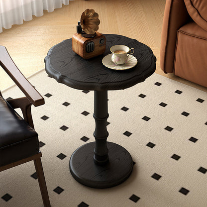 Traditional Chinese Solid Wood Round Cylindrical End Table 1-Tier For Living Room