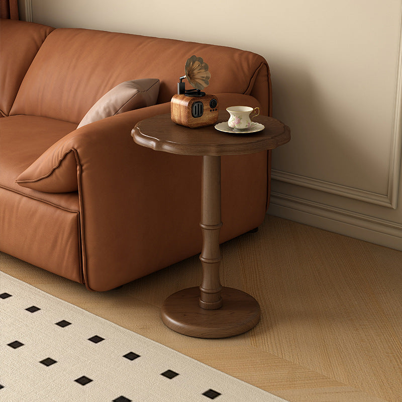 Traditional Chinese Solid Wood Round Cylindrical End Table 1-Tier For Living Room