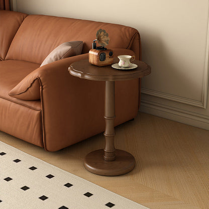 Traditional Chinese Solid Wood Round Cylindrical End Table 1-Tier For Living Room