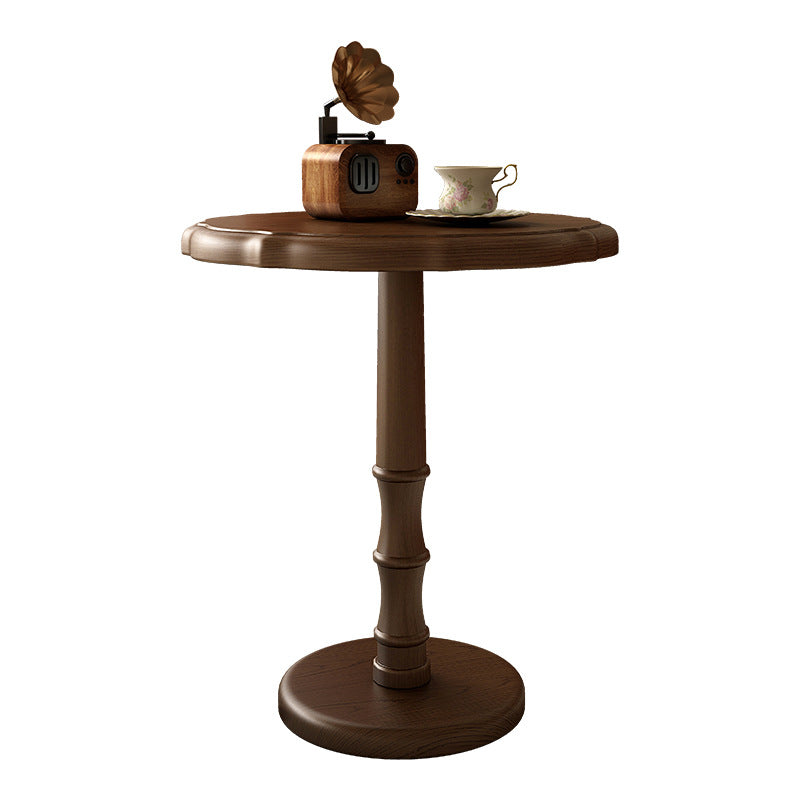 Traditional Chinese Solid Wood Round Cylindrical End Table 1-Tier For Living Room