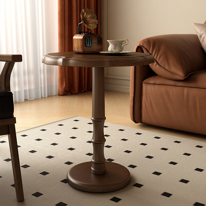 Traditional Chinese Solid Wood Round Cylindrical End Table 1-Tier For Living Room