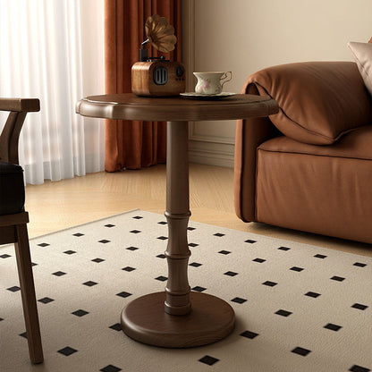 Traditional Chinese Solid Wood Round Cylindrical End Table 1-Tier For Living Room