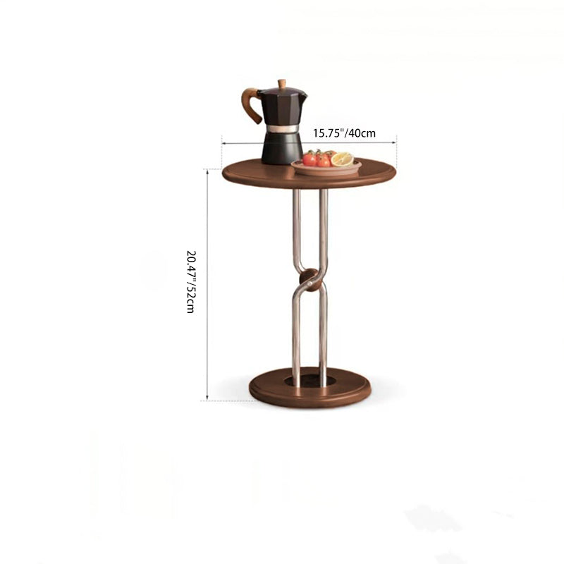 Traditional Chinese Rubberwood Stainless Steel Round Sphere End Table 1-Tier For Living Room