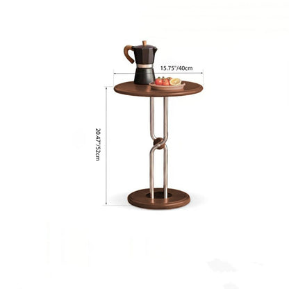 Traditional Chinese Rubberwood Stainless Steel Round Sphere End Table 1-Tier For Living Room