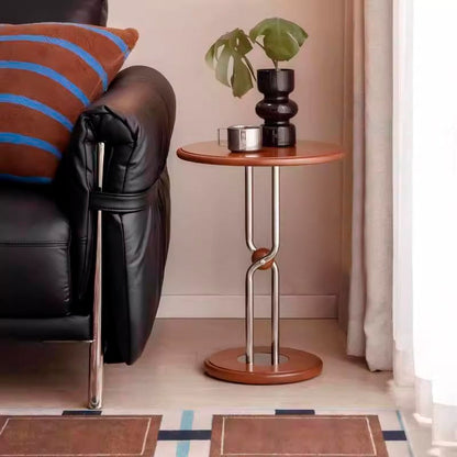 Traditional Chinese Rubberwood Stainless Steel Round Sphere End Table 1-Tier For Living Room