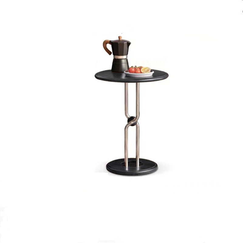 Traditional Chinese Rubberwood Stainless Steel Round Sphere End Table 1-Tier For Living Room
