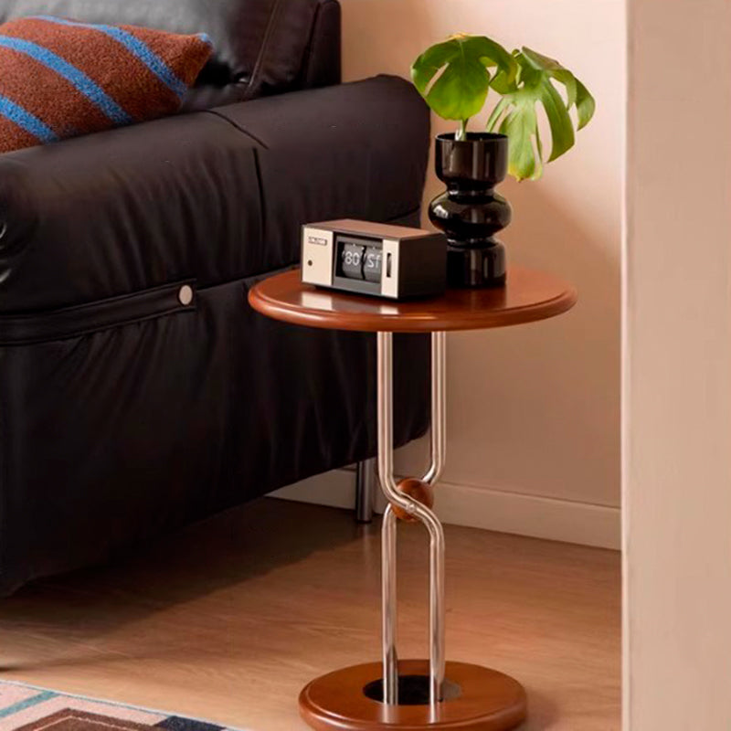 Traditional Chinese Rubberwood Stainless Steel Round Sphere End Table 1-Tier For Living Room
