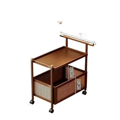 Traditional Chinese Bamboo Woven Rattan Rectangular Mobile Side Table 2/3-Tier For Living Room