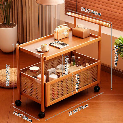 Traditional Chinese Bamboo Woven Rattan Rectangular Mobile Side Table 2/3-Tier For Living Room