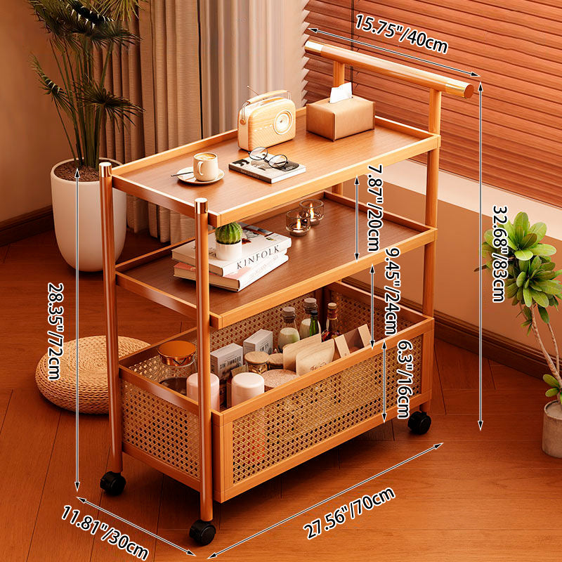 Traditional Chinese Bamboo Woven Rattan Rectangular Mobile Side Table 2/3-Tier For Living Room