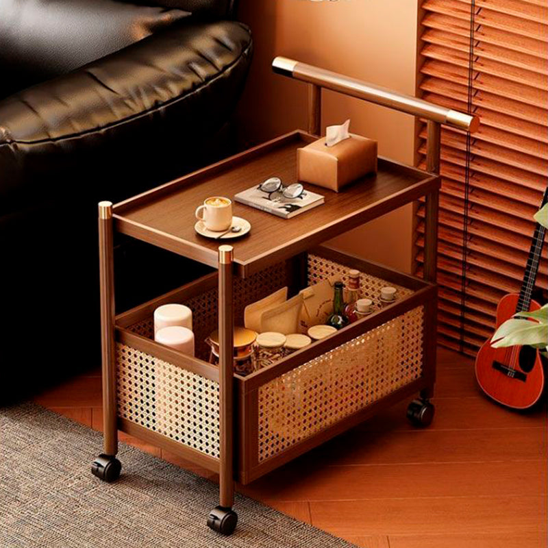 Traditional Chinese Bamboo Woven Rattan Rectangular Mobile Side Table 2/3-Tier For Living Room