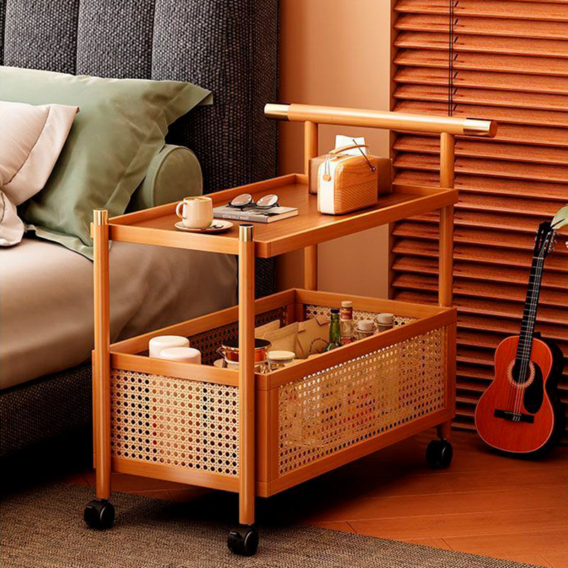 Traditional Chinese Bamboo Woven Rattan Rectangular Mobile Side Table 2/3-Tier For Living Room