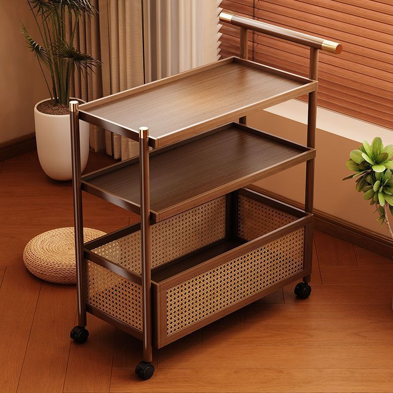 Traditional Chinese Bamboo Woven Rattan Rectangular Mobile Side Table 2/3-Tier For Living Room
