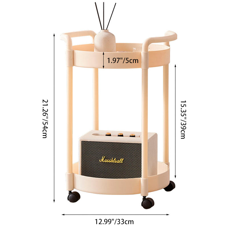 Modern Minimalist PP Plastic Round Mobile Side Table 2-Tier For Living Room