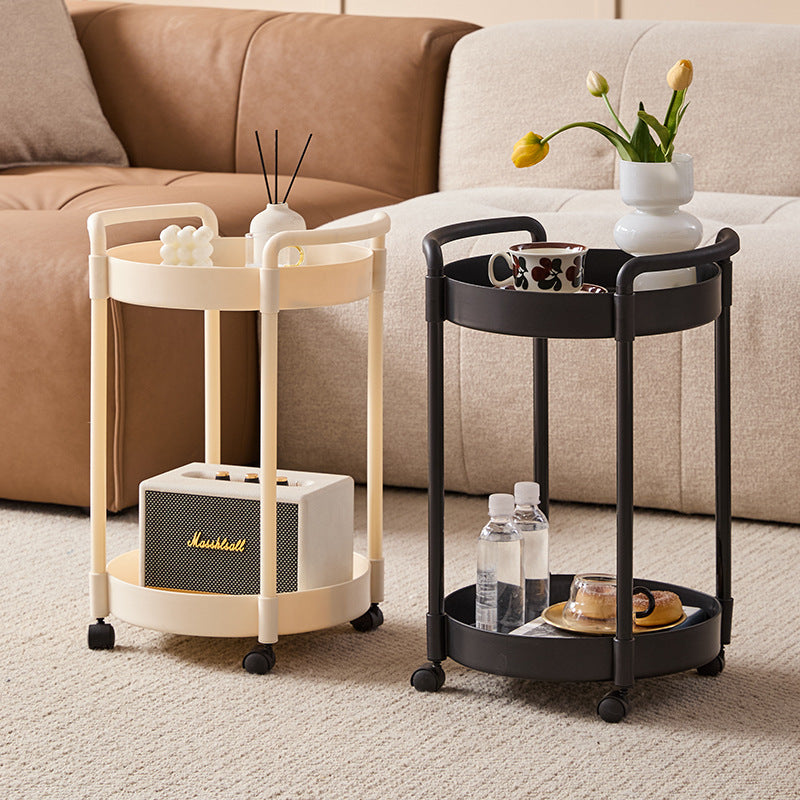 Modern Minimalist PP Plastic Round Mobile Side Table 2-Tier For Living Room