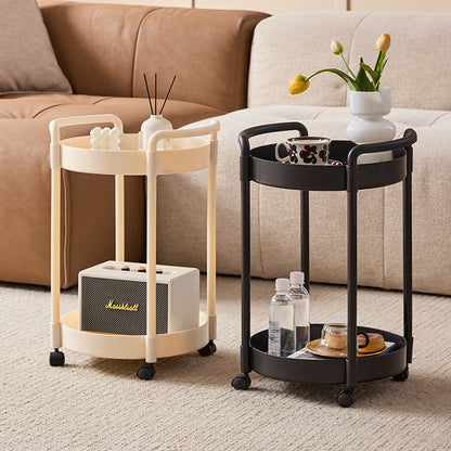 Modern Minimalist PP Plastic Round Mobile Side Table 2-Tier For Living Room