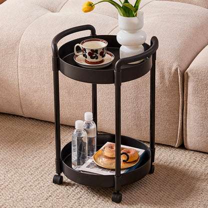 Modern Minimalist PP Plastic Round Mobile Side Table 2-Tier For Living Room