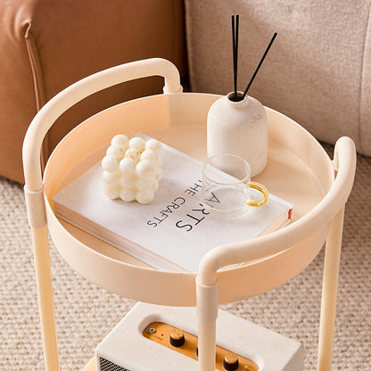 Modern Minimalist PP Plastic Round Mobile Side Table 2-Tier For Living Room