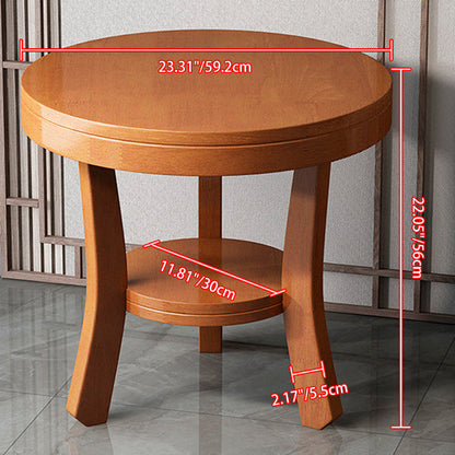 Traditional Vintage Solid Wood Round Curved Side Table 2-Tier For Living Room