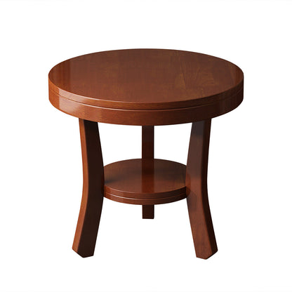 Traditional Vintage Solid Wood Round Curved Side Table 2-Tier For Living Room