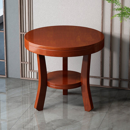 Traditional Vintage Solid Wood Round Curved Side Table 2-Tier For Living Room