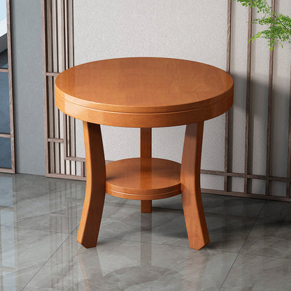 Traditional Vintage Solid Wood Round Curved Side Table 2-Tier For Living Room
