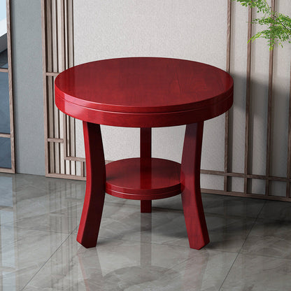 Traditional Vintage Solid Wood Round Curved Side Table 2-Tier For Living Room
