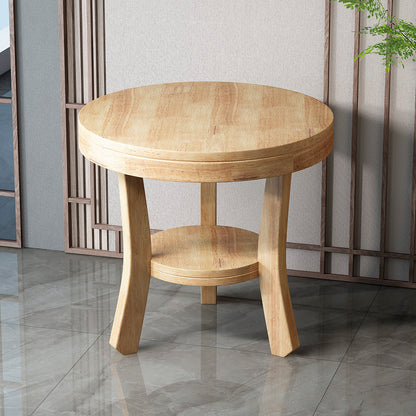 Traditional Vintage Solid Wood Round Curved Side Table 2-Tier For Living Room