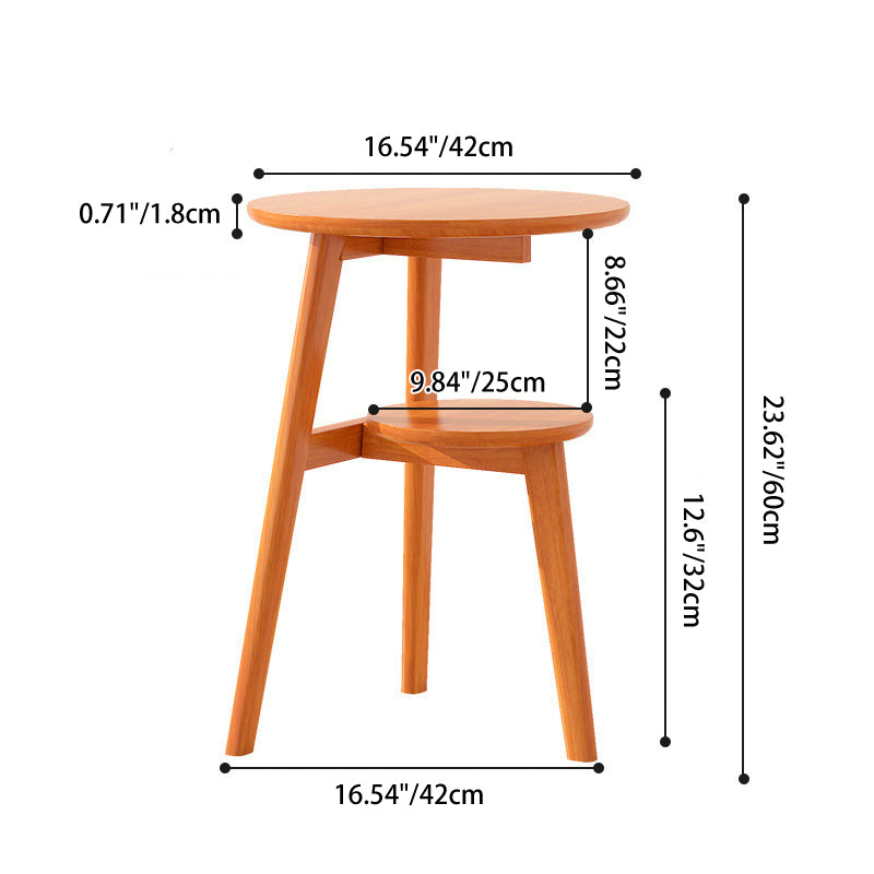 Traditional Chinese Rubberwood Round Triangular Side Table 2-Tier For Living Room