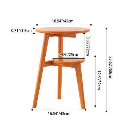 Traditional Chinese Rubberwood Round Triangular Side Table 2-Tier For Living Room