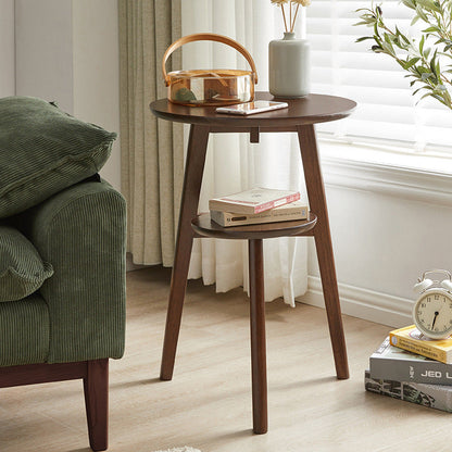 Traditional Chinese Rubberwood Round Triangular Side Table 2-Tier For Living Room