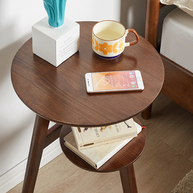 Traditional Chinese Rubberwood Round Triangular Side Table 2-Tier For Living Room